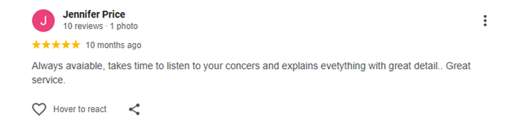 Always avaiable, takes time to listen to your concers and explains evetything with great detail.. Great service.